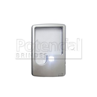 Lupa com luz personalizada, design minimalista.