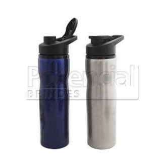 Squeeze de inox personalizado, com pequena alça e tampa.