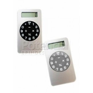 Calculadora personalizada em material plástico resistente.