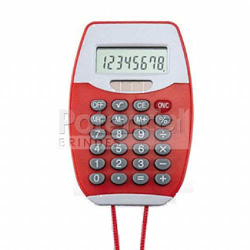 Calculadora de plástico com cordão, personalizável.