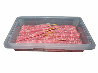 Bandeja transparente para açougue 10 litros, personalizada.