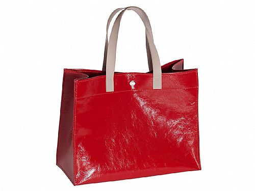 Bolsa sacola com alça, fechamento com botão de pressão e forro.