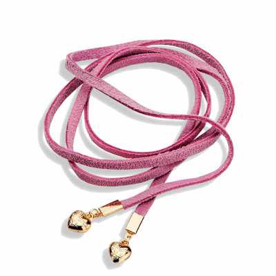 Pulseira Camurca Rosa Com Pingente Coracao