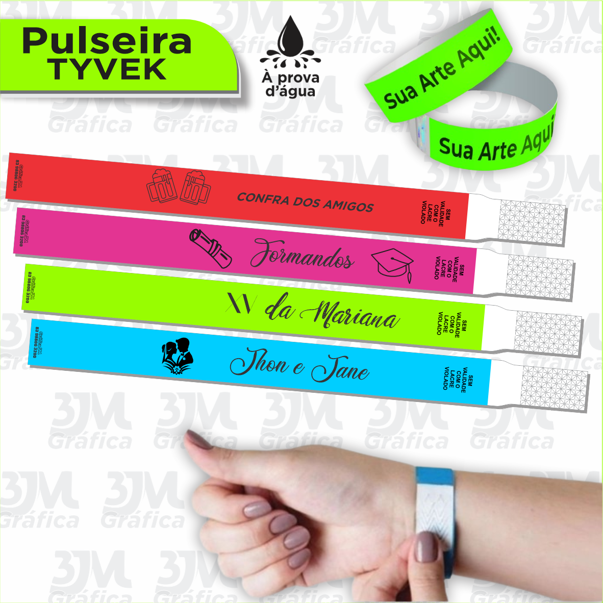 Pulseira para eventos Tyveck Impressão em PRETO CONSULTE DISPONIBILIDADE DE CORES