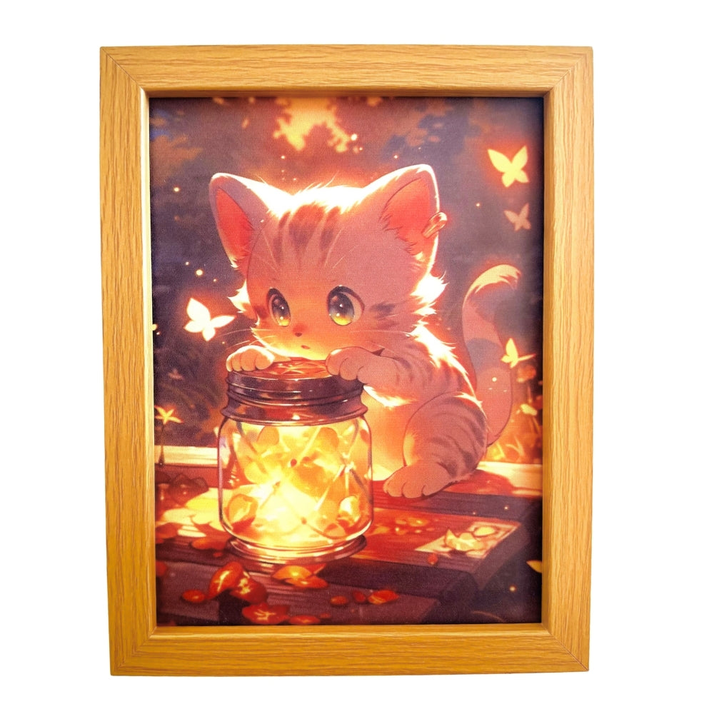 Quadro Gato com pote - 23 x 17cm LED 5V USB