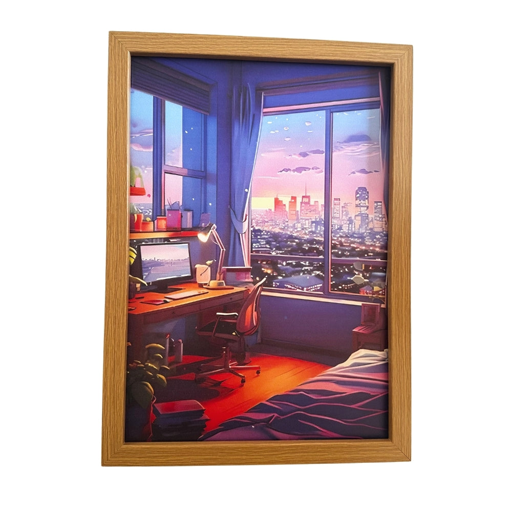 Quadro Quarto com vista da Cidade - 31,5 x 23cm LED 5V USB