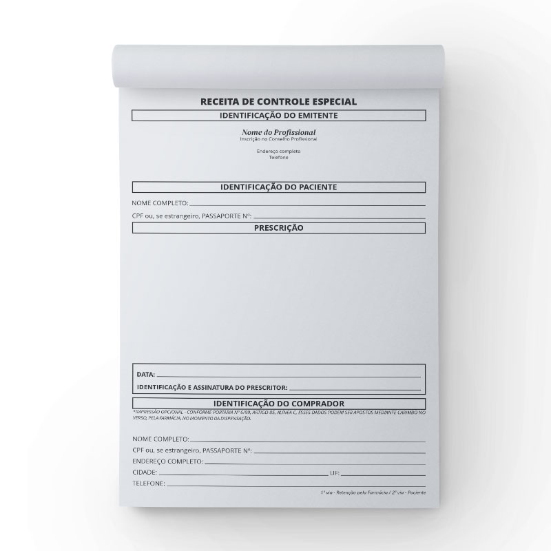 Receituário Médico Controle Especial - Preto e Branco