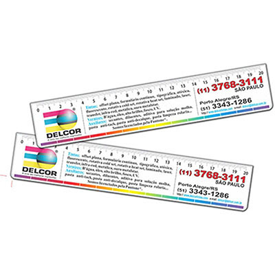 Regua de 20 cm Personalizada Impressa no Papel em Off Set e Encapsulada em Plastico Rigido Transpare