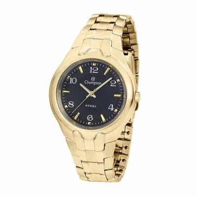 Relogio de Pulso Dourado Com Mostrador Preto