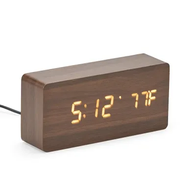 Relogio Despertador de Madeira Com Painel Led