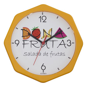 Relógio oitavado nas medidas: 26 X 26 cm personalizado na cor laranja