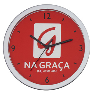 Relógio redondo com fundo na cor vermelho personalizado