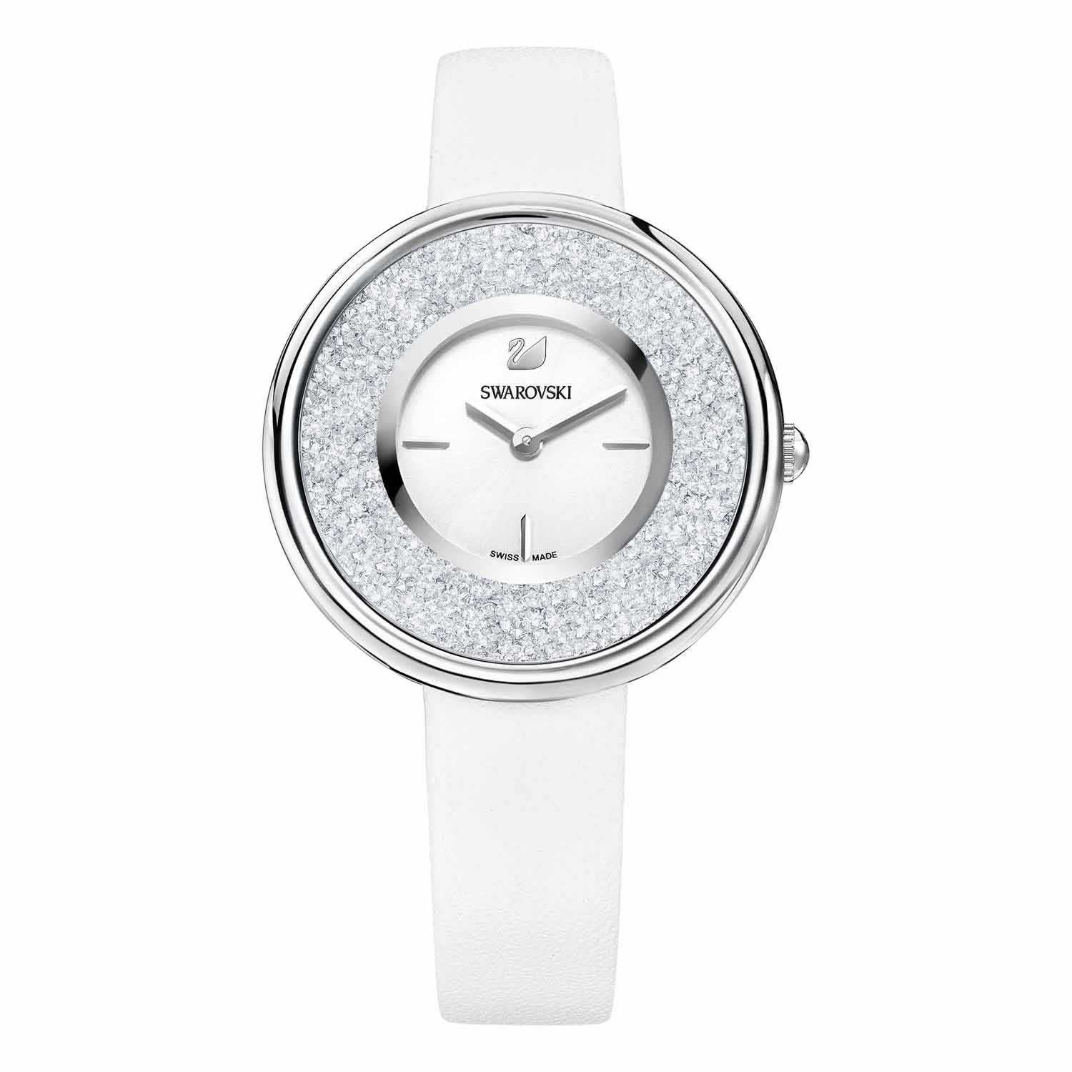 Relógio Swarovski Crystalline Pure Inox e Pulseira Branca