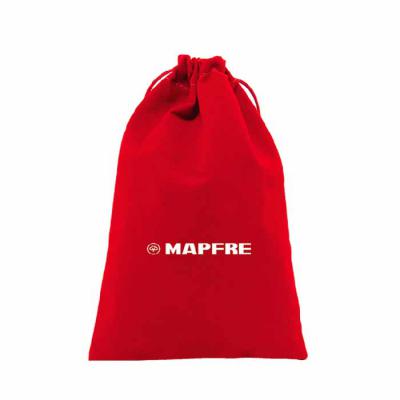 Saco de veludo vermelho com cordão de nylon.