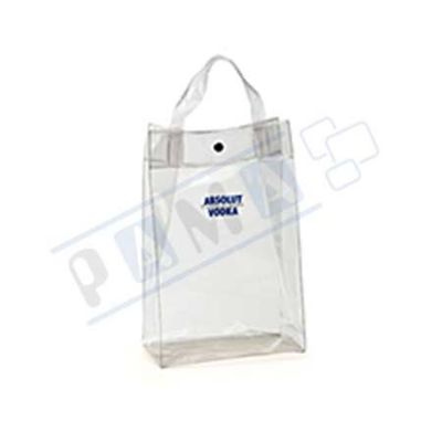 Sacola cristal transparente com alça de PVC e botão plástico de pressão