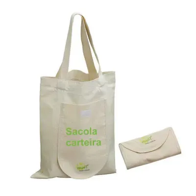 Sacola ecológica retornável, confeccionada em algodão cru.