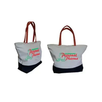 Sacola personalizada confeccionada em material sintético e brim