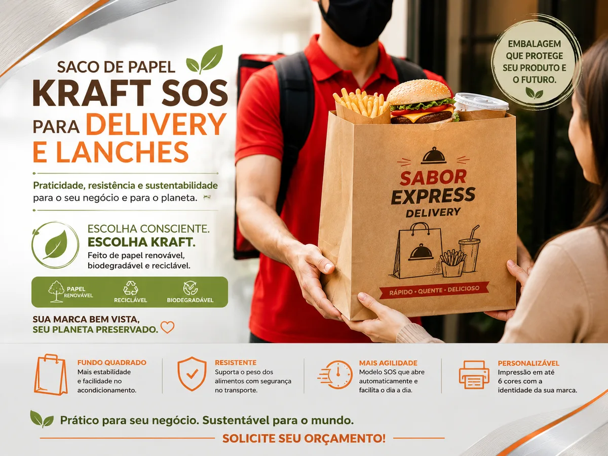 Sacos de Papel Kraft SOS para Delivery