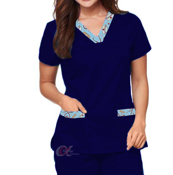 Scrub Uniforme Privativo Feminino detalhes com desenho Enfermagem - Kit 10 pçs