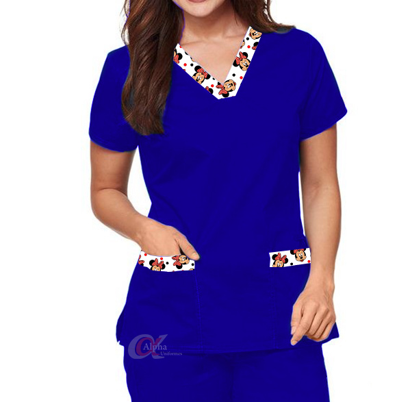 Scrub Uniforme Privativo Feminino detalhes com desenhos Diversos - Kit 10 pçs