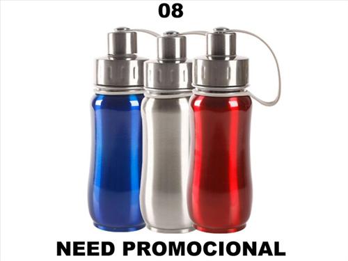 Squeeze 08 - Squeeze em inox, capacidade para 350 ml, com tampa de bico.