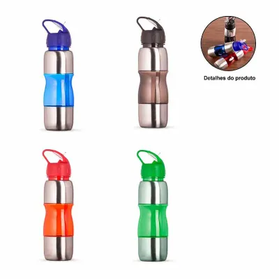 Squeeze de Aluminio 600ml Com Alca Plastica e Bico de Canudo Personalizado