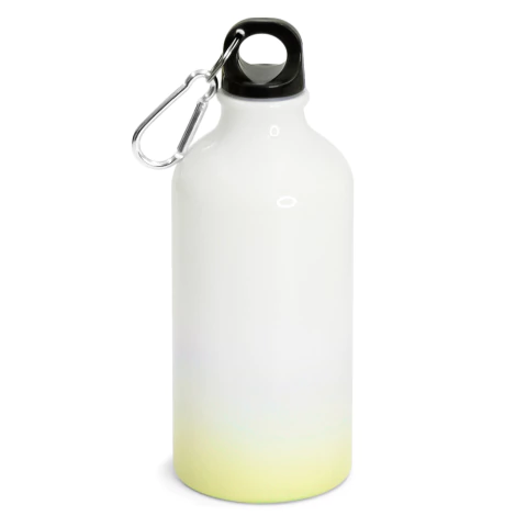 Squeeze de Alumínio Branco para Sublimação Base Degradê Amarelo com Mosquetão - 500ml