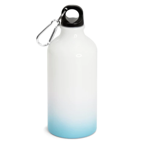 Squeeze de Alumínio Branco para Sublimação Base Degradê Azul com Mosquetão - 500ml