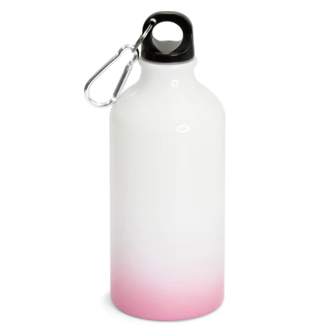Squeeze de Alumínio Branco para Sublimação Base Degradê Rosa Bebê com Mosquetão - 500ml