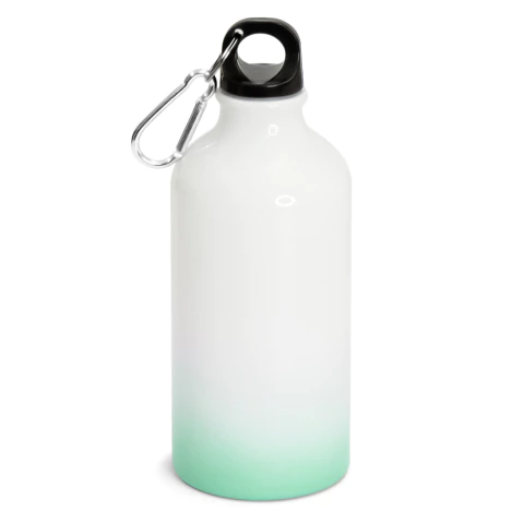 Squeeze de Alumínio Branco para Sublimação Base Degradê Verde com Mosquetão - 500ml