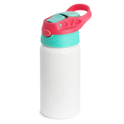 Squeeze de Alumínio Branco para Sublimação Bico Automático Infantil Tampa Vermelha e Verde - 500ml