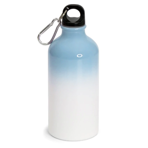 Squeeze de Alumínio Branco para Sublimação Degradê Azul com Mosquetão - 500ml