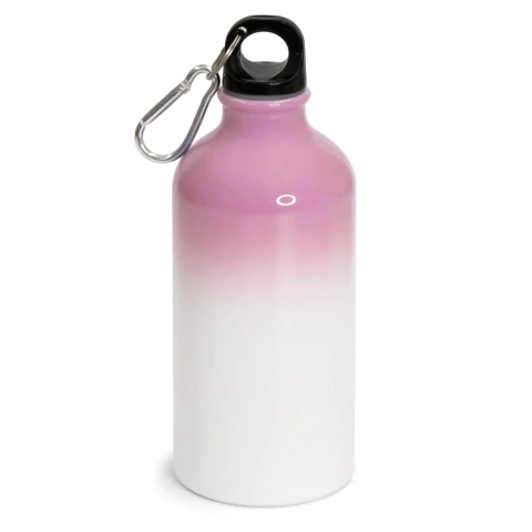 Squeeze de Alumínio Branco para Sublimação Degradê Rosa Bebê com Mosquetão - 500ml