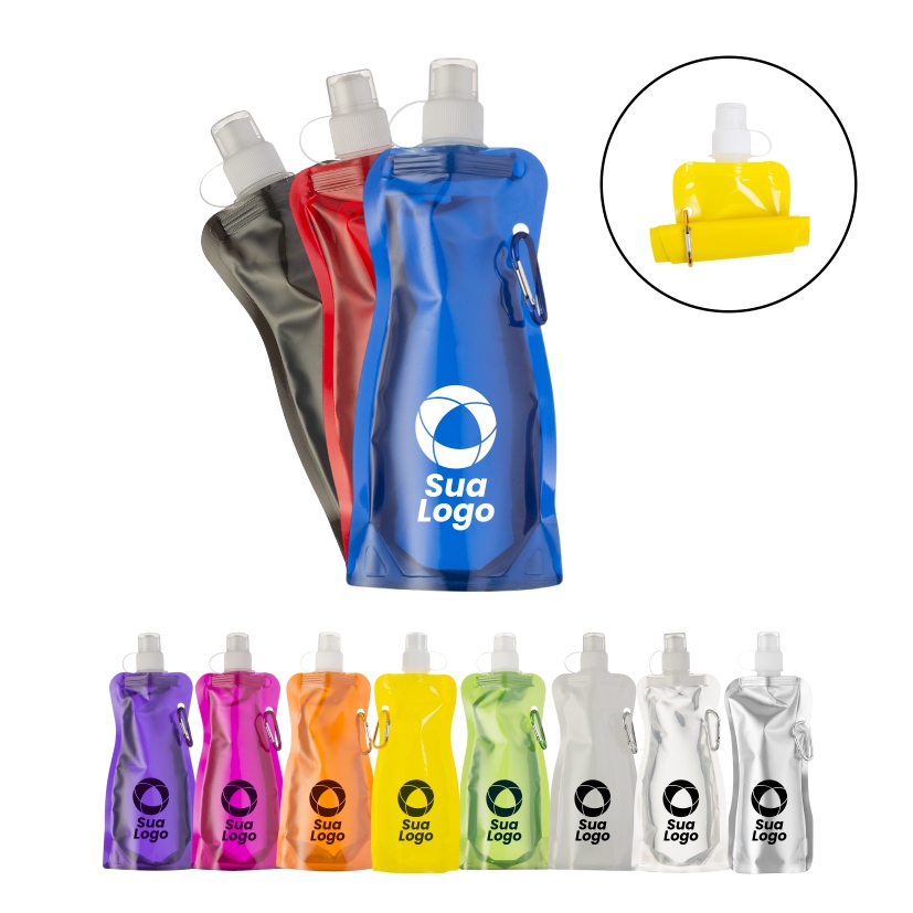 Squeeze Dobrável Personalizada 480 ml com Mosquetão