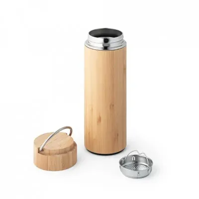 Squeeze em bambu e aço inox, com parede dupla isolada a vácuo e infusor
