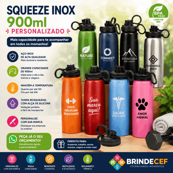 Squeeze Inox 900ml Personalizado  para Brindes