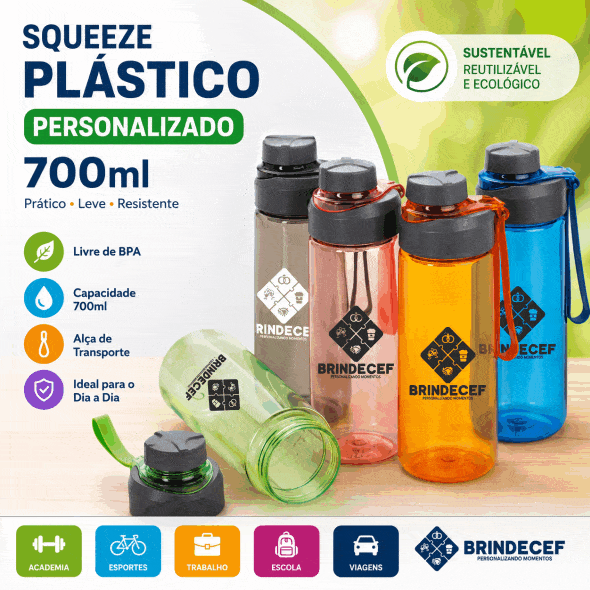 Squeeze Plástico 700ml Personalizado - BrindeCEF