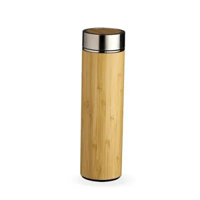 Sustentabilidade e requinte! Garrafa de bambu térmica com infusor, o brinde premium perfeito para associar sua marca à natureza e ao bem-estar.