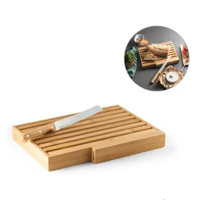 Tábua para pão em bambu com faca em aço inox