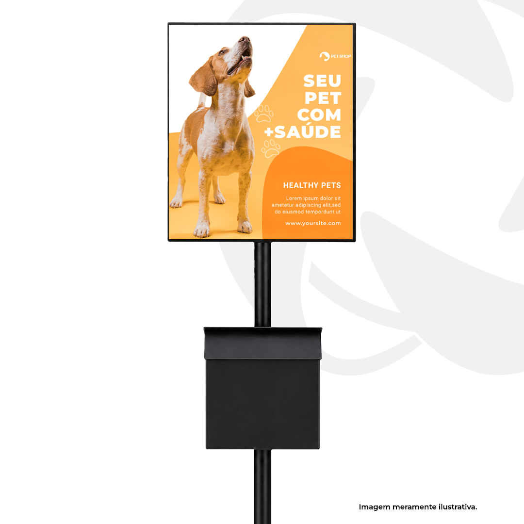 Totem Com Porta Sacolas Para Pets 60 x 80 (quadro) Estrututa Metalon / ACM / PVC, base TUBO 1.80 metros, IND RED 2 (50,80) parea 1,2mm 4x4 BORDA QUADRADA Pintura eletrostatica