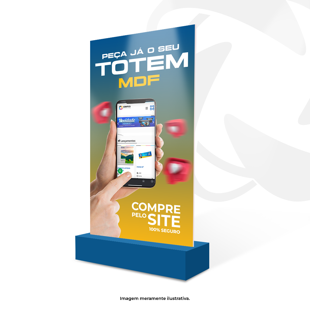 Totem MDF 15mm 100x180cm (Área de visualização 90x161cm) MDF 4x4 Cores Adesivo Corte Reto Área de Personalização (90x168cm)