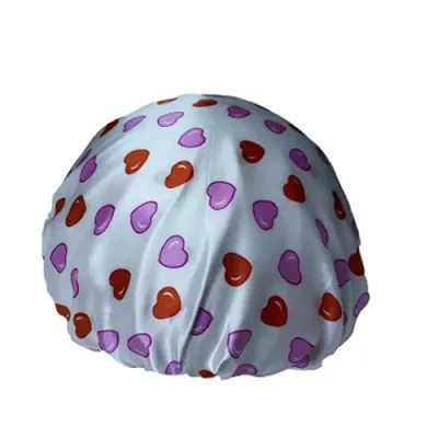 Touca de banho Cetim branco coração vermelho/rosa