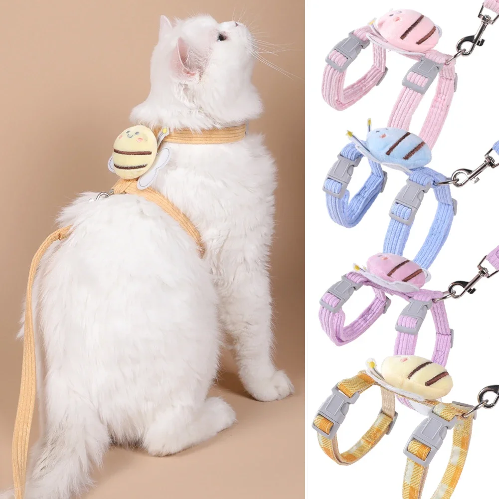 Trela Ajustável para Cães e Gatos - Coleira Dupla Camada com Design de Abelha para Caminhadas ao Ar Livre