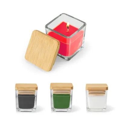 Vela Aromatica de 50g em Copo de Vidro Com Tampa de Bambu