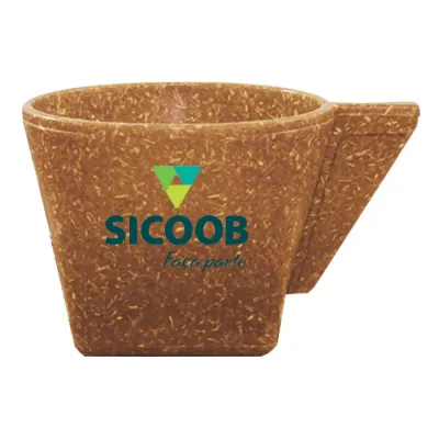 Xícara 50ml fibra madeira green com acabamento ecológico e design exclusivo, ideal para brindes sustentáveis e uso promocional