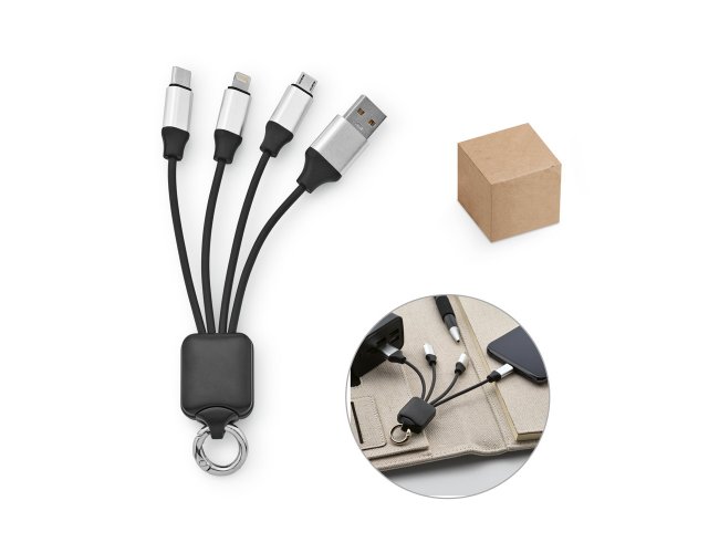 YALOW. Cabo USB de carregamento rápido 3 em 1 com corpo em PET 100% reciclado (100% rPET)